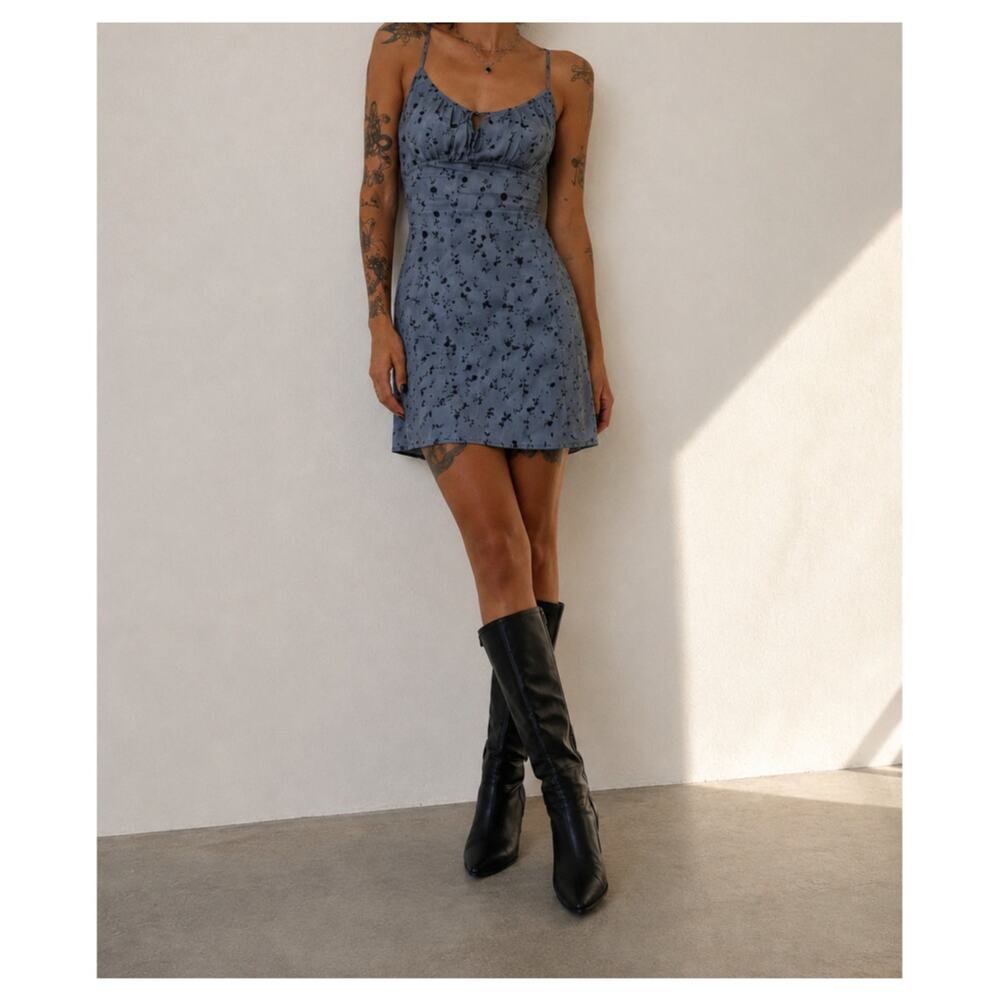 Vintage DBY Blue Floral Coquette Indie Dress Y2K 90s Grunge Fairy Mini Dress-S